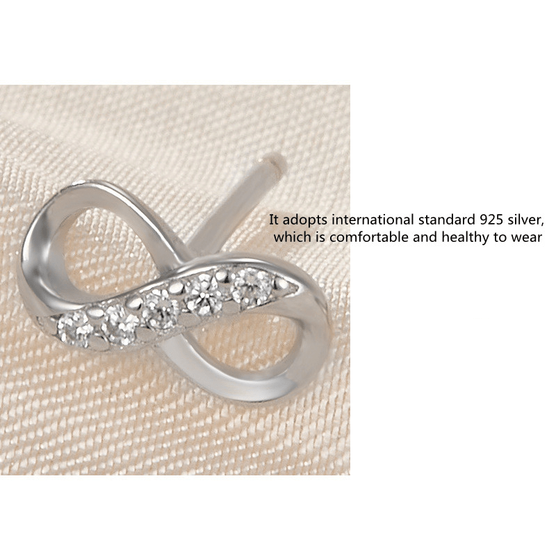 S925 Silver Infinite Symbol Stud Earrings Cubic Zirconia Decor Jewelry