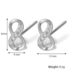 S925 Silver Infinite Symbol Stud Earrings Cubic Zirconia Decor Jewelry