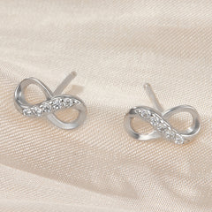S925 Silver Infinite Symbol Stud Earrings Cubic Zirconia Decor Jewelry