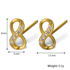 S925 Silver Infinite Symbol Stud Earrings Cubic Zirconia Decor Jewelry