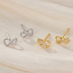 S925 Silver Infinite Symbol Stud Earrings Cubic Zirconia Decor Jewelry