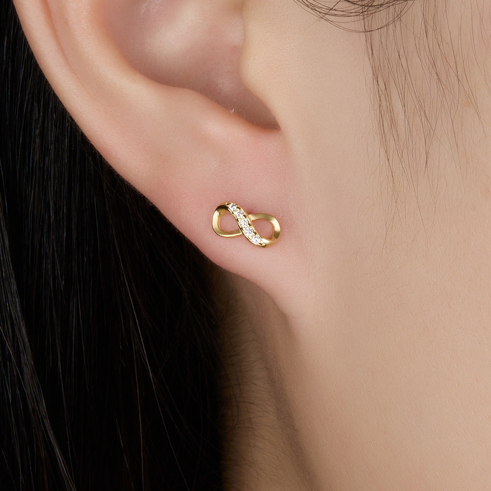 S925 Silver Infinite Symbol Stud Earrings Cubic Zirconia Decor Jewelry