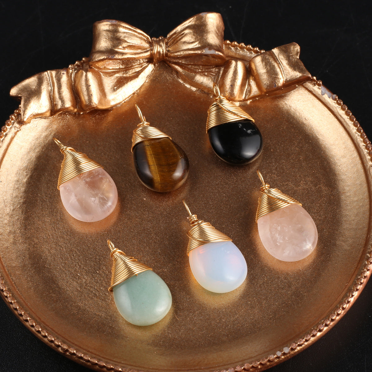 Natural Stone Pendant Drop Shape Crystal Charms for Jewelry Making DIY