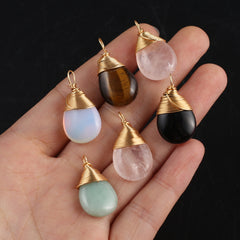 Natural Stone Pendant Drop Shape Crystal Charms for Jewelry Making DIY