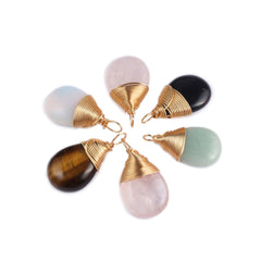 Natural Stone Pendant Drop Shape Crystal Charms for Jewelry Making DIY