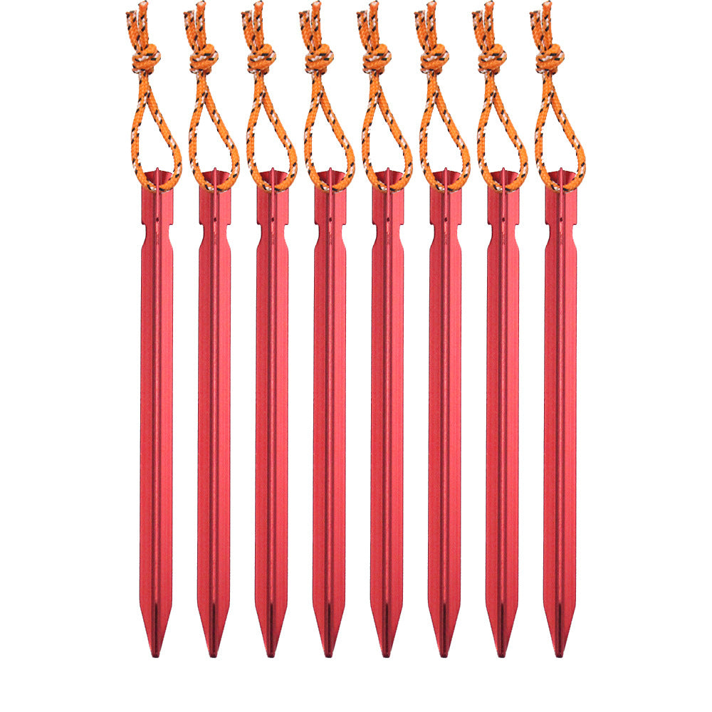 8pcs Aluminum Thickened Camping Tent Pegs with Rope