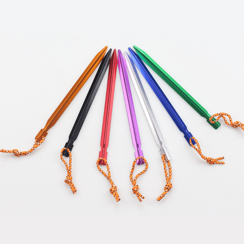8pcs Aluminum Thickened Camping Tent Pegs with Rope