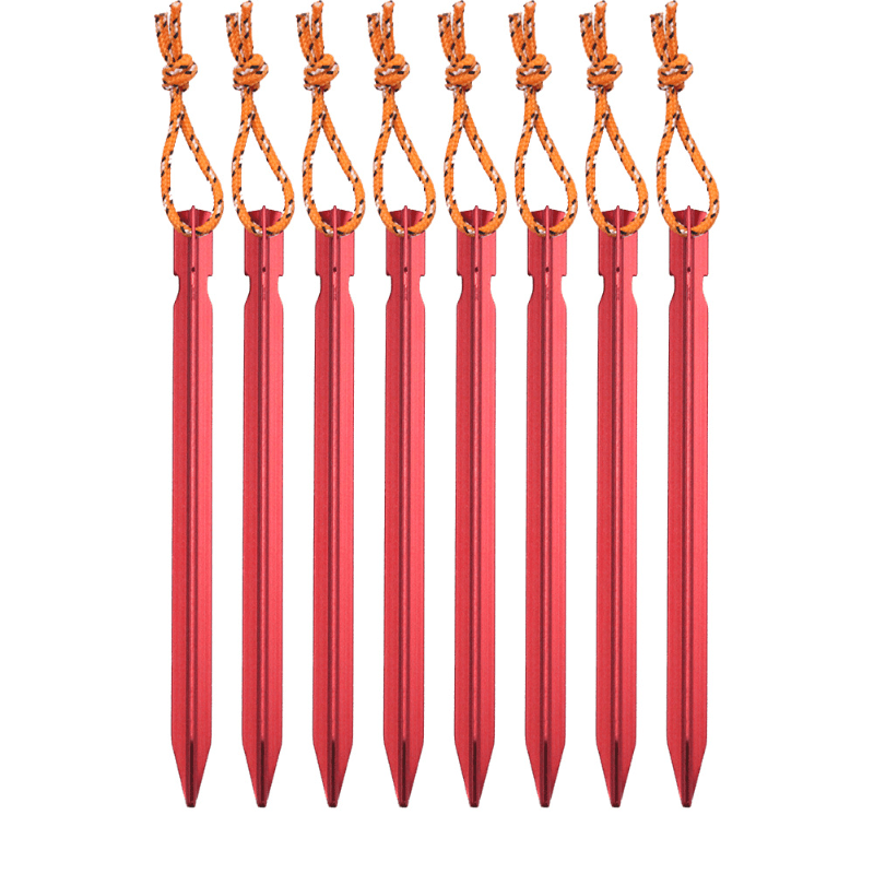 8pcs Aluminum Thickened Camping Tent Pegs with Rope