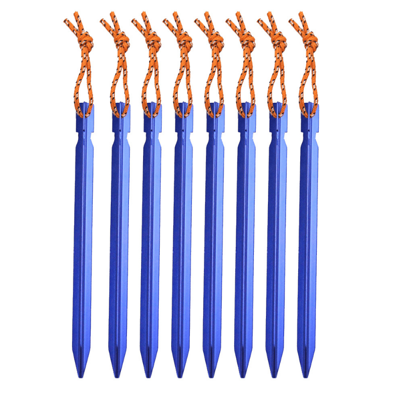 8pcs Aluminum Thickened Camping Tent Pegs with Rope