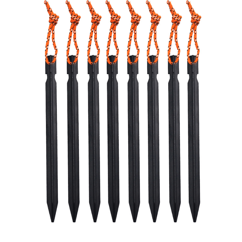 8pcs Aluminum Thickened Camping Tent Pegs with Rope