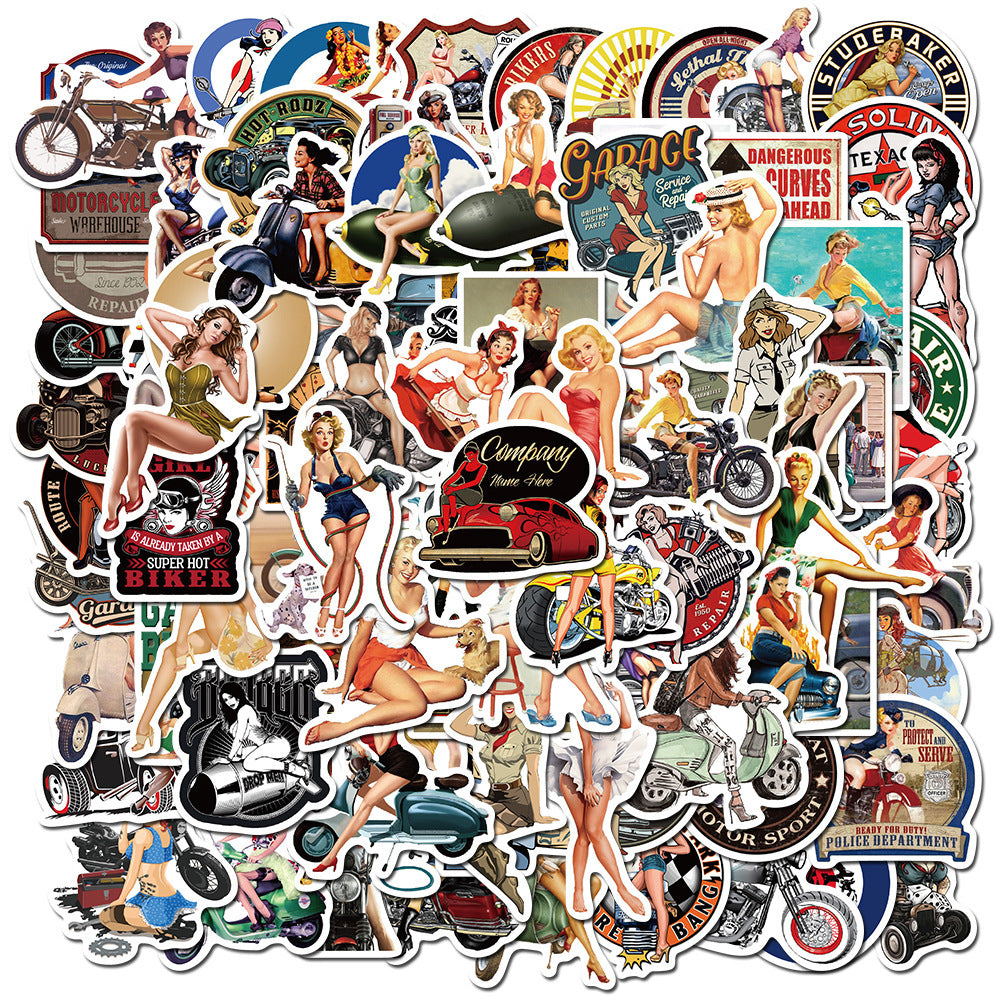 100pcs Retro Motorcycle Stickers Waterproof DIY Room Decoration
