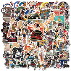 100pcs Retro Motorcycle Stickers Waterproof DIY Room Decoration