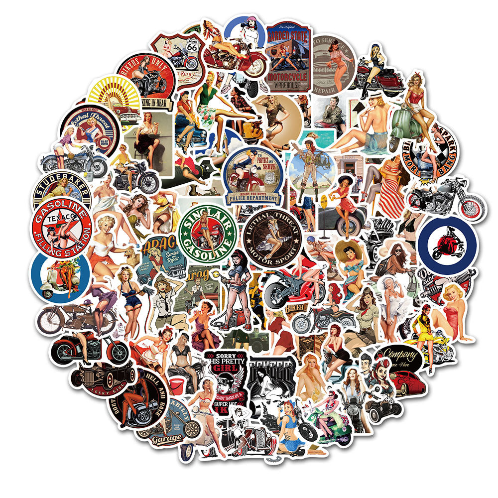 100pcs Retro Motorcycle Stickers Waterproof DIY Room Decoration