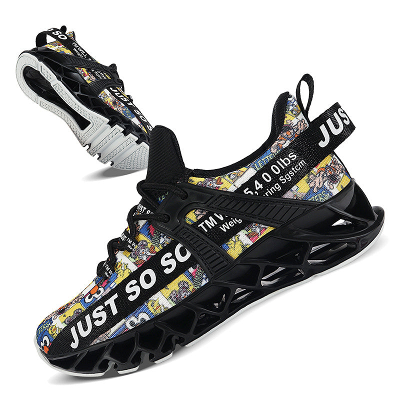 Men's Blade Style Running Shoes Breathable Knit Lace Up Non Slip Jogging Shoes