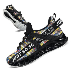 Men's Blade Style Running Shoes Breathable Knit Lace Up Non Slip Jogging Shoes