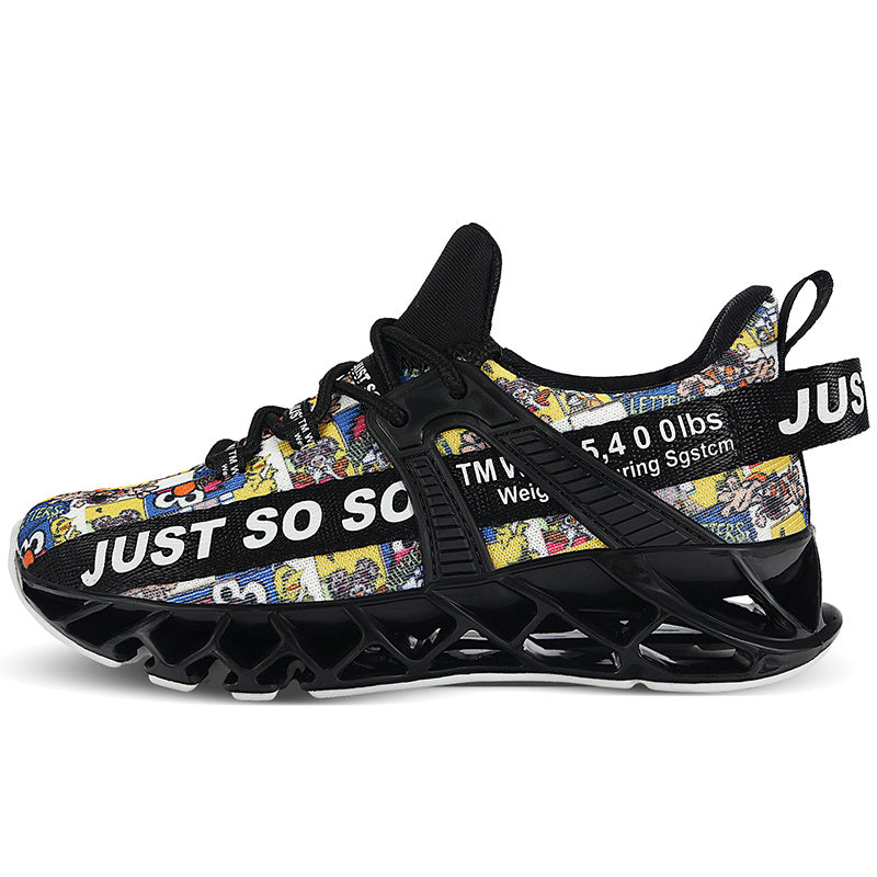 Men's Blade Style Running Shoes Breathable Knit Lace Up Non Slip Jogging Shoes