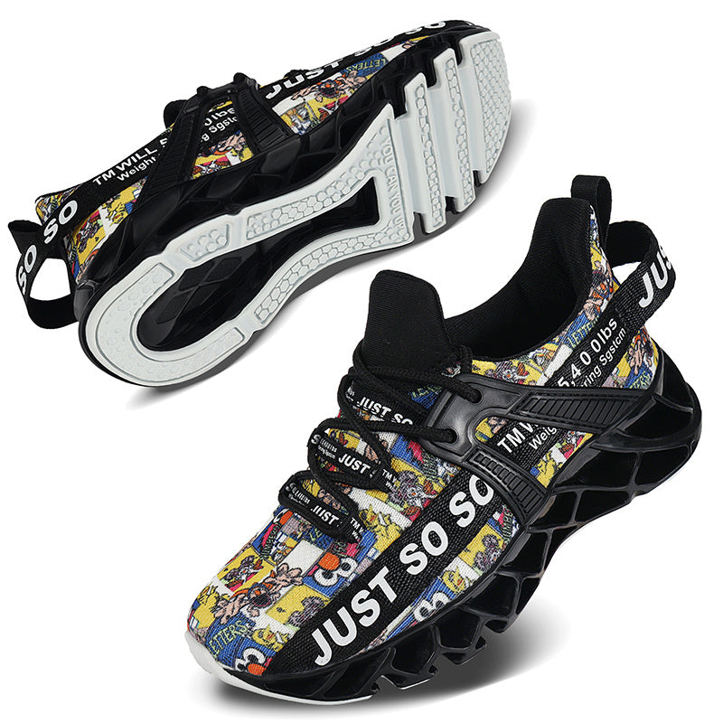 Men's Blade Style Running Shoes Breathable Knit Lace Up Non Slip Jogging Shoes
