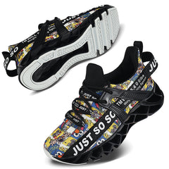 Men's Blade Style Running Shoes Breathable Knit Lace Up Non Slip Jogging Shoes