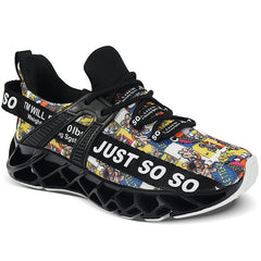 Men's Blade Style Running Shoes Breathable Knit Lace Up Non Slip Jogging Shoes