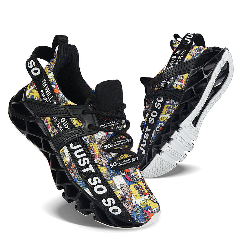 Men's Blade Style Running Shoes Breathable Knit Lace Up Non Slip Jogging Shoes