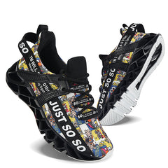 Men's Blade Style Running Shoes Breathable Knit Lace Up Non Slip Jogging Shoes
