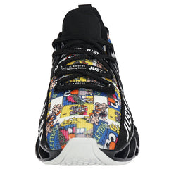 Men's Blade Style Running Shoes Breathable Knit Lace Up Non Slip Jogging Shoes