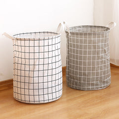 Stylish Plaid Fabric & Linen Dirty Clothes Basket