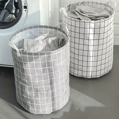 Stylish Plaid Fabric & Linen Dirty Clothes Basket