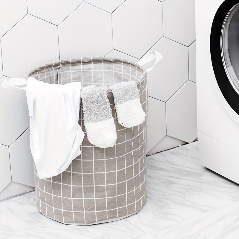 Stylish Plaid Fabric & Linen Dirty Clothes Basket