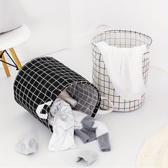 Stylish Plaid Fabric & Linen Dirty Clothes Basket