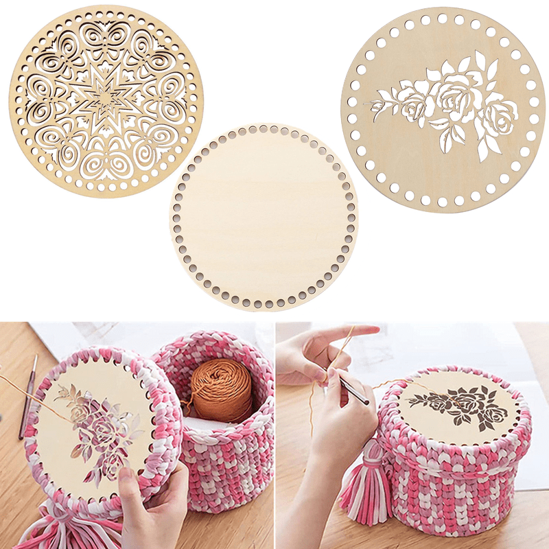 2pcs Wooden Basket Bottom Crochet Base DIY Wood Craft Basket Weaving Supplies