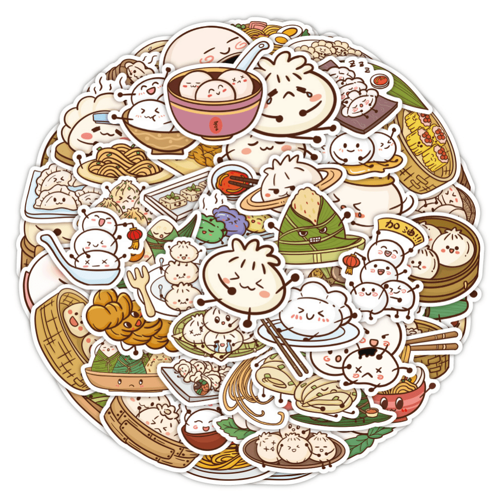 60pcs Chinese Pastry Food Cartoon Decorative Stickers Waterproof Stickers