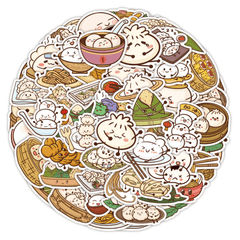 60pcs Chinese Pastry Food Cartoon Decorative Stickers Waterproof Stickers