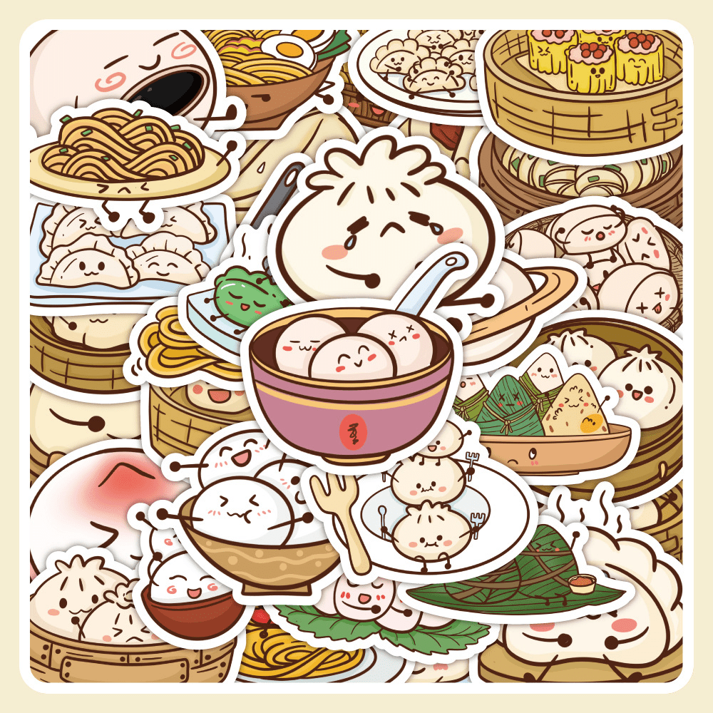 60pcs Chinese Pastry Food Cartoon Decorative Stickers Waterproof Stickers