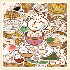 60pcs Chinese Pastry Food Cartoon Decorative Stickers Waterproof Stickers