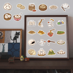 60pcs Chinese Pastry Food Cartoon Decorative Stickers Waterproof Stickers