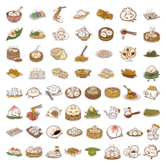 60pcs Chinese Pastry Food Cartoon Decorative Stickers Waterproof Stickers