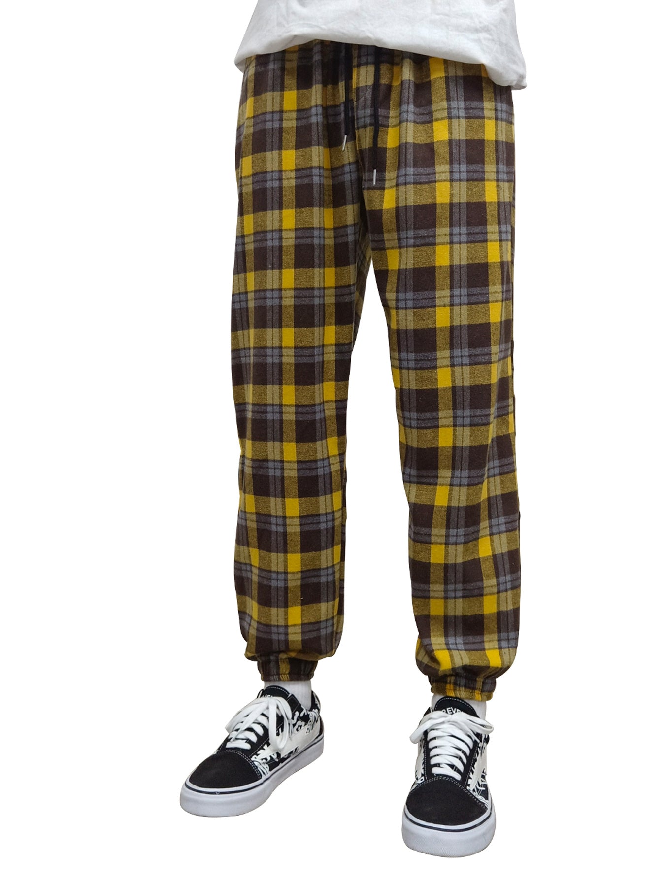 Vintage Plaid Slacks Men s Casual Drawstring Joggers Sweatpants