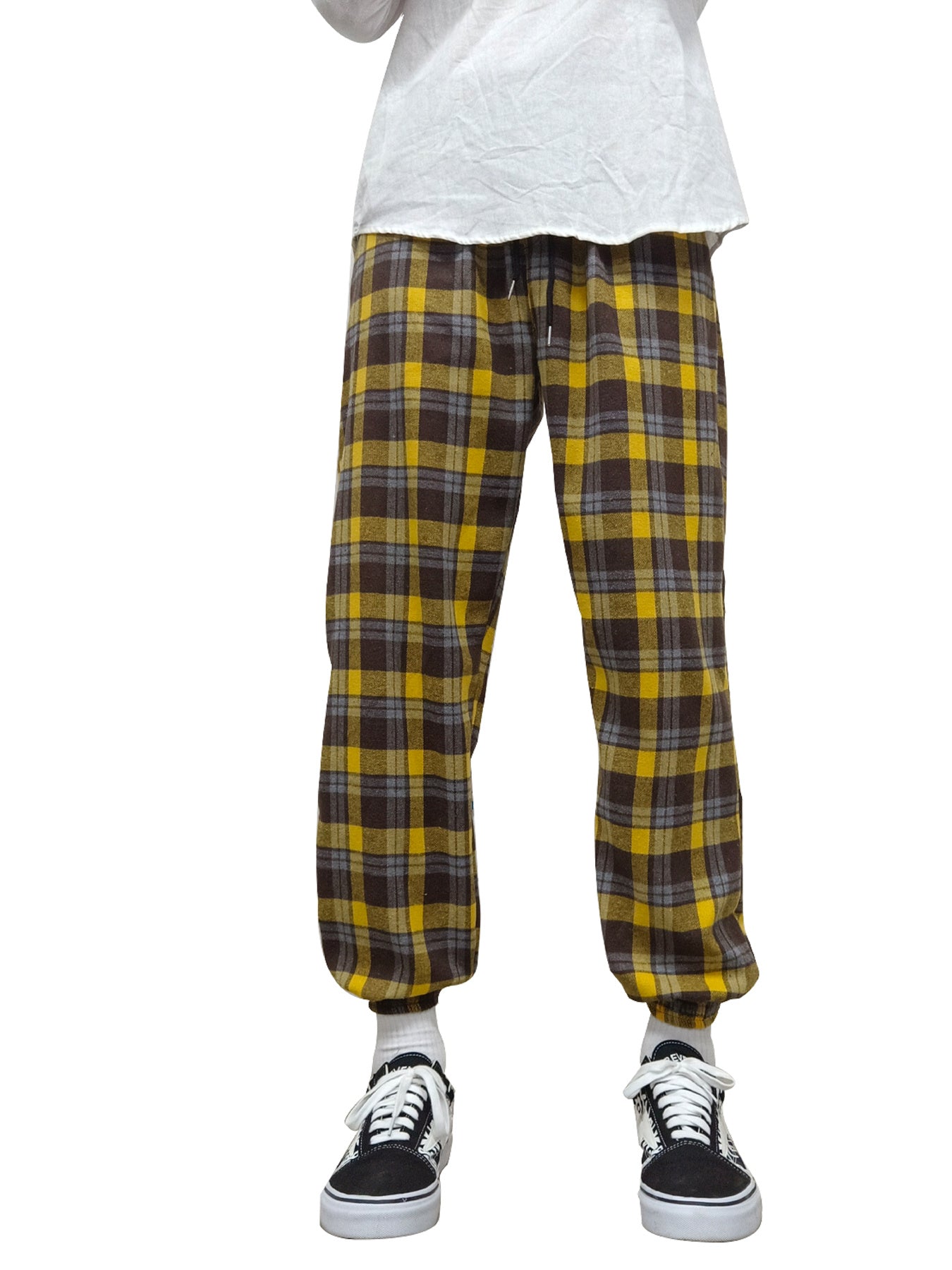 Vintage Plaid Slacks Men s Casual Drawstring Joggers Sweatpants