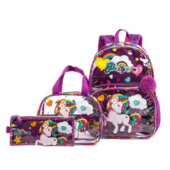 Kids Transparent Unicorn Backpack with Lunch Bag and Pencil Case