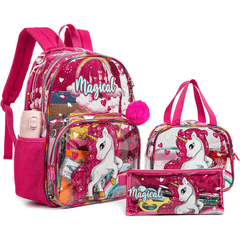Kids Transparent Unicorn Backpack with Lunch Bag and Pencil Case