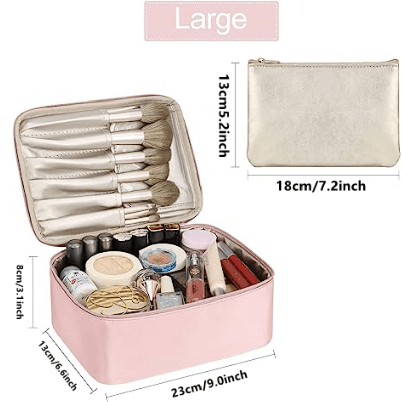 Travel Makeup Bag with Handle and Brush Holder