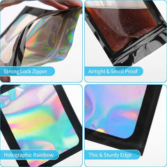 100pcs Mylar Bags Holographic Smell Proof Zipper Pouch