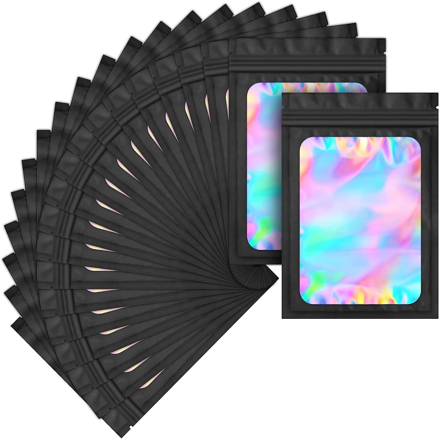 100pcs Mylar Bags Holographic Smell Proof Zipper Pouch