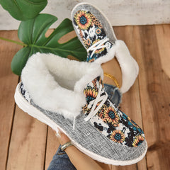 Women's Sunflower Snow Boots Lace Up Warm Shoes
