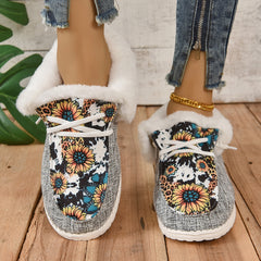 Women's Sunflower Snow Boots Lace Up Warm Shoes