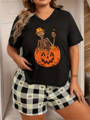 Halloween Loungewear Top Women's Short Sleeve V Neck Pajama
