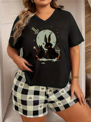 Halloween Rabbit & Moon Print Pajama Top