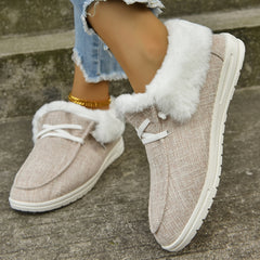 Women's Plush Winter Flat Shoes Lace Up Slip-on Sneakers