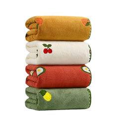 Fruit Embroidered Bath Towel Coral Velvet Soft Absorbent Bathroom Supplies
